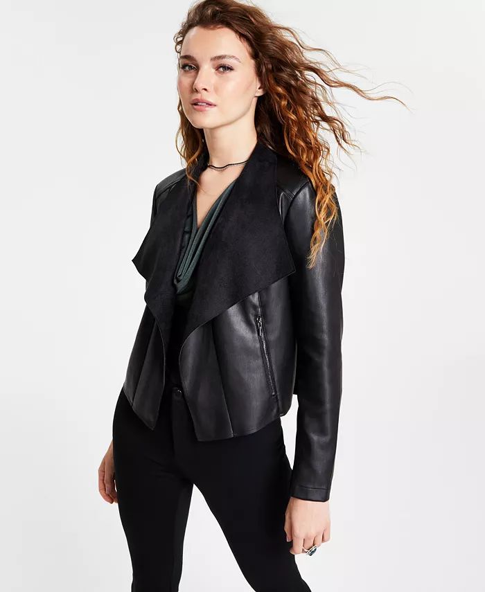 Bar III Women's Faux-Leather Flyaway Jacket, Created for Macy's - Macy's | Macy's