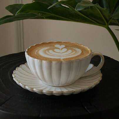 1pc Vintage Japanese Ceramic Coffee Cup And Saucer Set, Kungfu Teacup With Flower Shape, Water Glass For Afternoon Tea, Home Used Water Cup | SHEIN