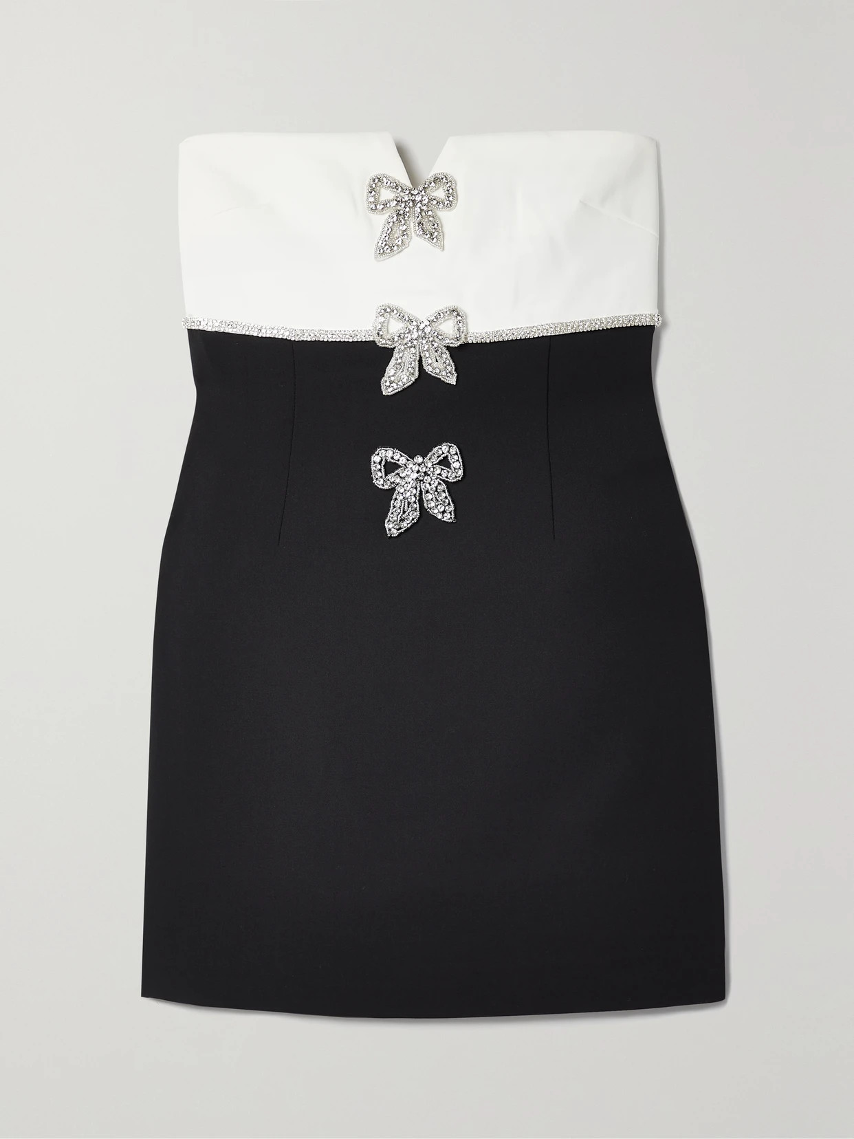 Self-Portrait - Strapless Embellished Two-tone Twill Mini Dress - Black | NET-A-PORTER (US)