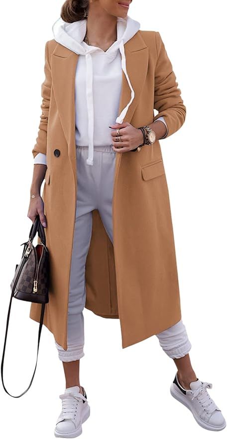 Zwurew Women's Double Breasted Pea Coat Lapel Wool Blend Long Trench Jacket Winter Elegant Overco... | Amazon (US)