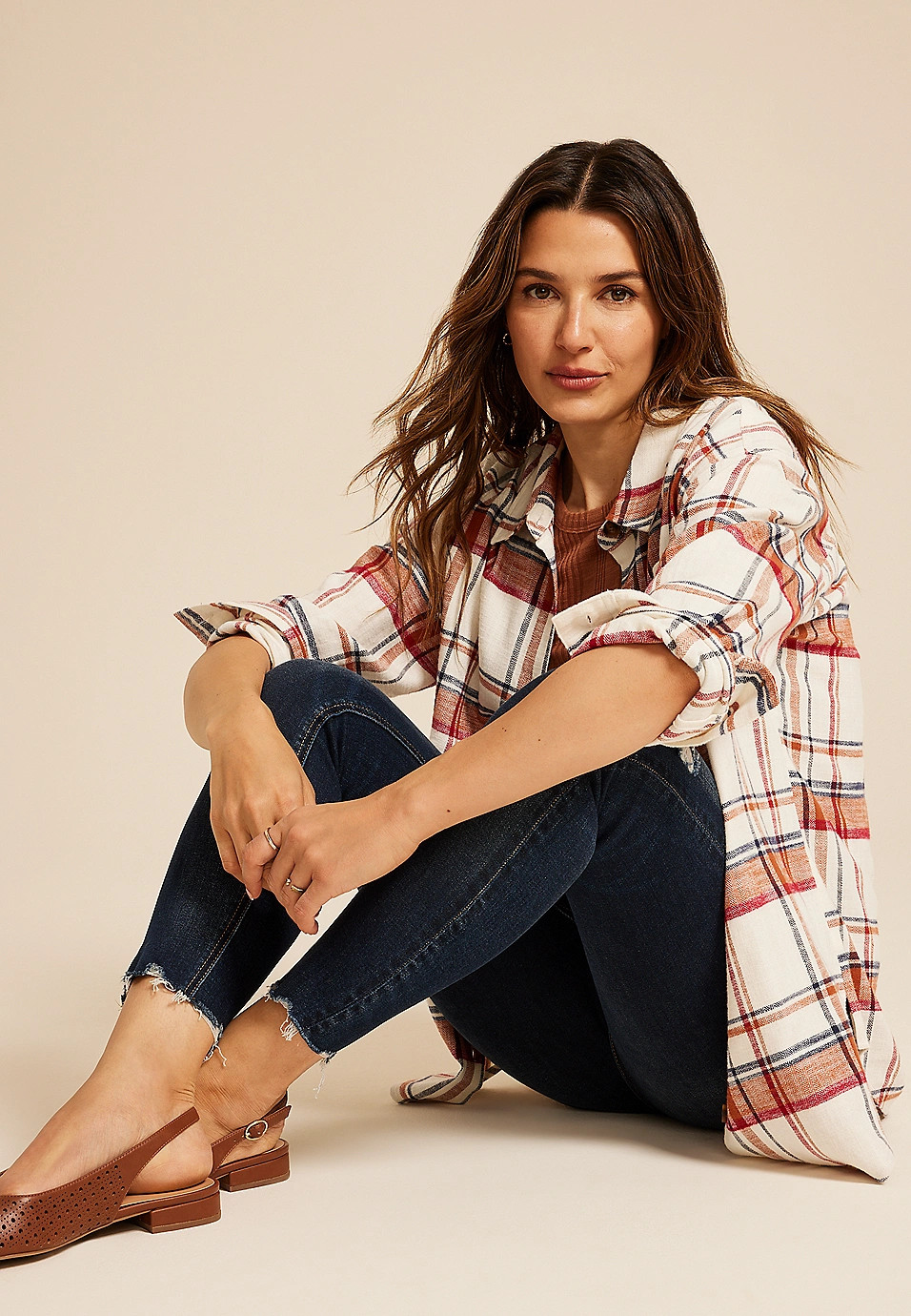 Cabin Plaid Boyfriend Tunic Button Down Shirt | Maurices