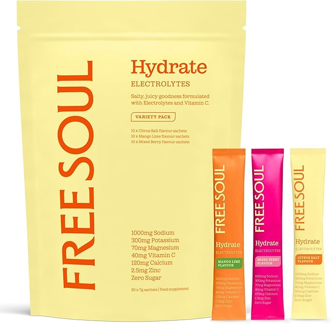 Free Soul Hydrate Electrolytes Powder | Zero Sugar | 1000 mg Sodium, Magnesium, Vitamin C, & More... | Amazon (UK)