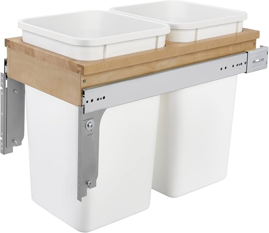 Rev-A-Shelf Double Pullout Trash Can for Base Kitchen/Bathroom Cabinets, 27 Qt Wood Top Mount Gar... | Amazon (US)