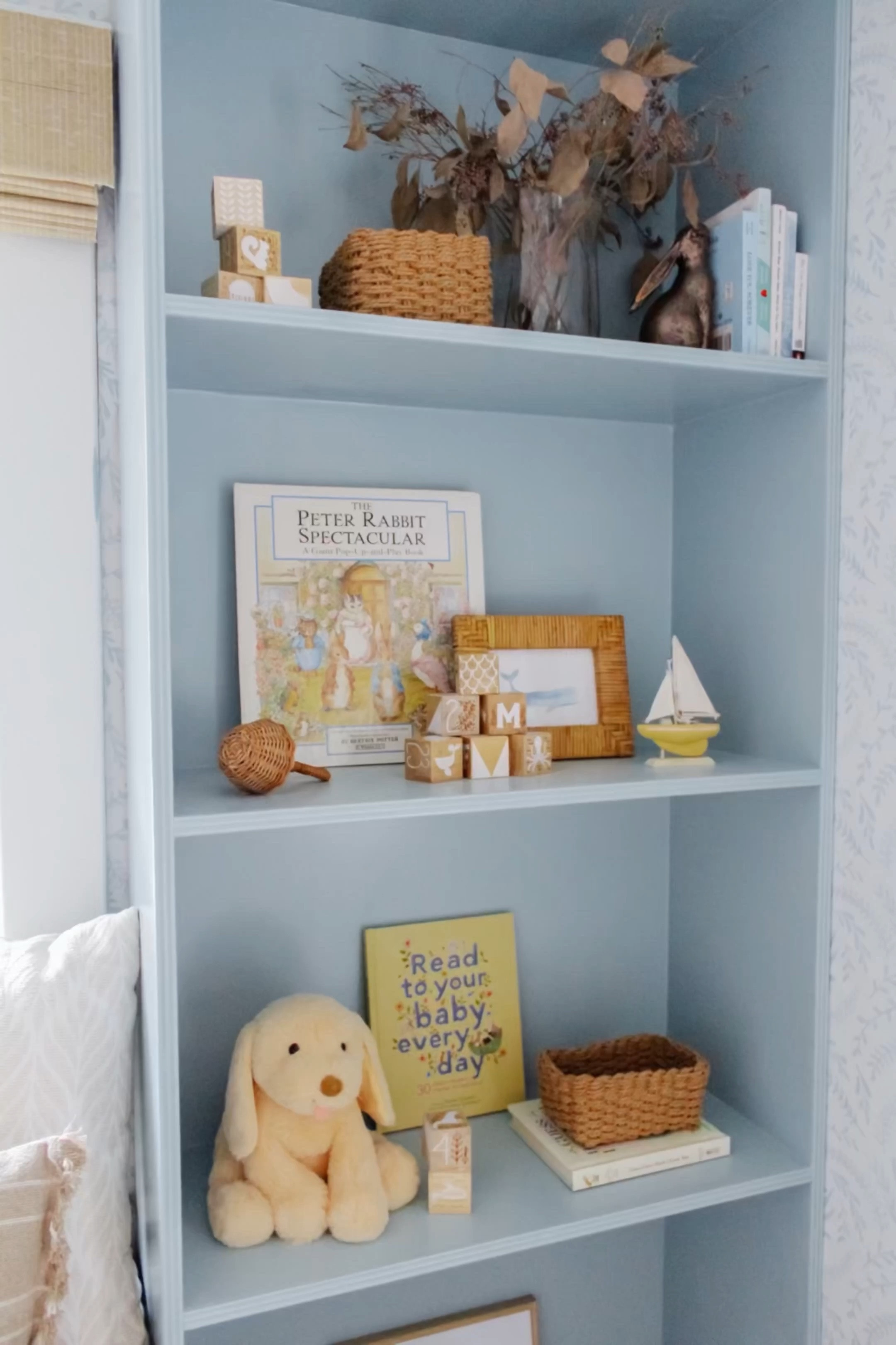 This week brought the reveal of the nursery and much more ✨ Catch up over on stories to read all the latest tips & shop the latest finds to make your home happy 😊
•
•
•

baby nursery, blue wallpaper, white crib, glider, neutral loloi rug, soft rug, Roman shades, nursery design, nursery decor, woven hamper, crib skirt, gender neutral nursery, calm nursery, pouf, brass mirror, nursery shelf decor, changing table, woven changing basket, rabbit mobile, baby mobile, hutch
#nursery #nurserydecor #nurseryinspo #nurserydesign #nurseryinspiration #babyroomdecor #babyroom #neutralnursery #genderneutralnursery #homedecor #wallpaperwednesday #homedesign #potterybarn #glider #crib #maternityshoot #maternityphotography #ltkhump #ltkbaby 
#pregnancyannouncement 
#liketkit  

#LTKfamily #LTKunder50 #LTKhome