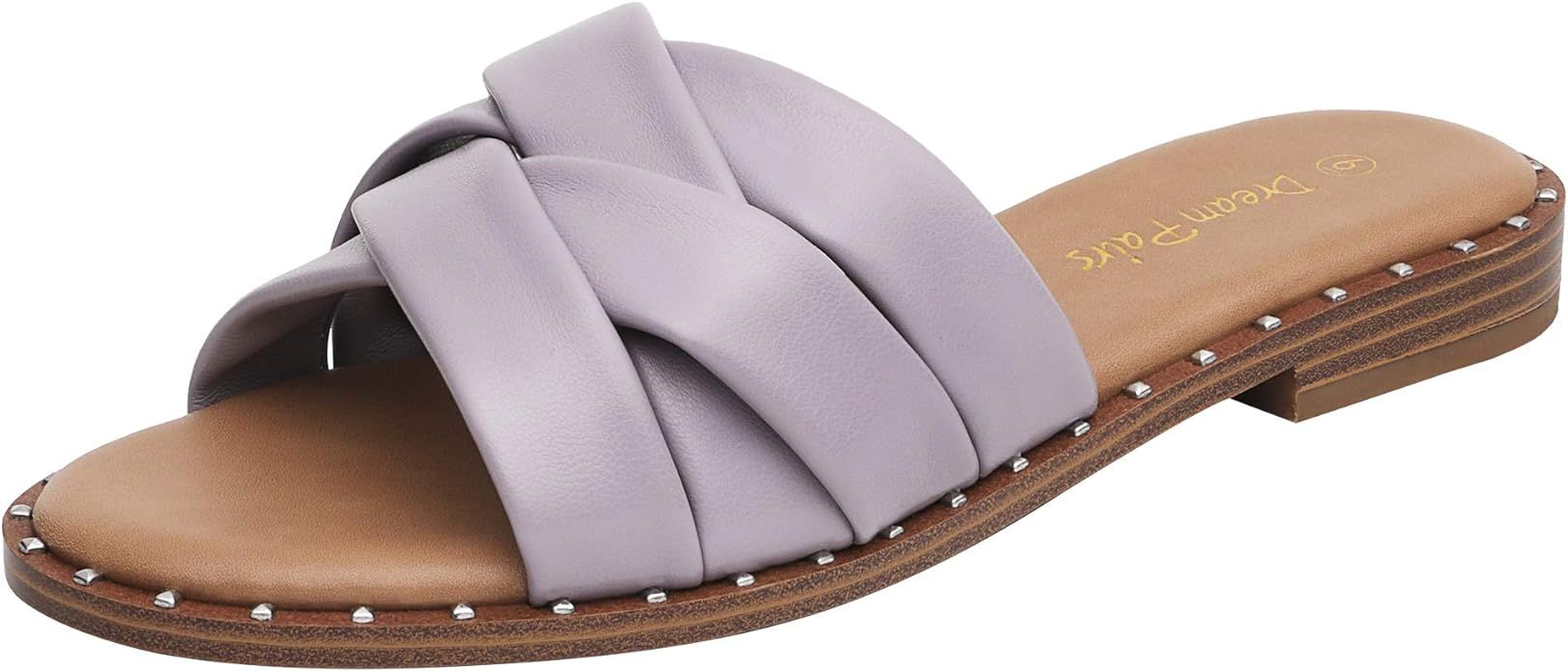 DREAM PAIRS Women' s Cute Slip On Studded Flat Slides Sandals | Amazon (US)