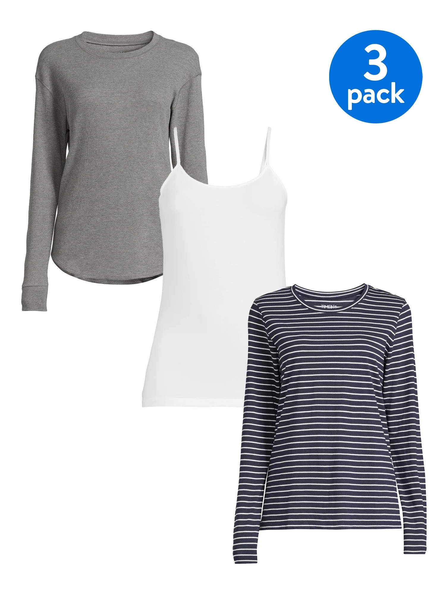 Time and Tru Women's Cami, Thermal and Long Sleeve T-Shirt, 3-Pack | Walmart (US)