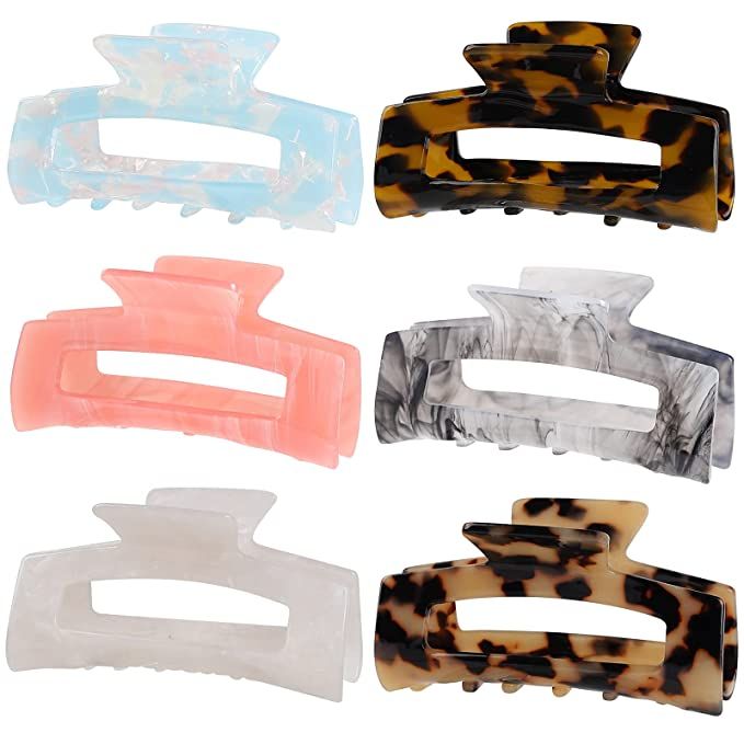 6 Pack Multi-Color Large Hair Claw Clips, Banana Tortoise Shell Barrettes Celluloid French Leopar... | Amazon (US)