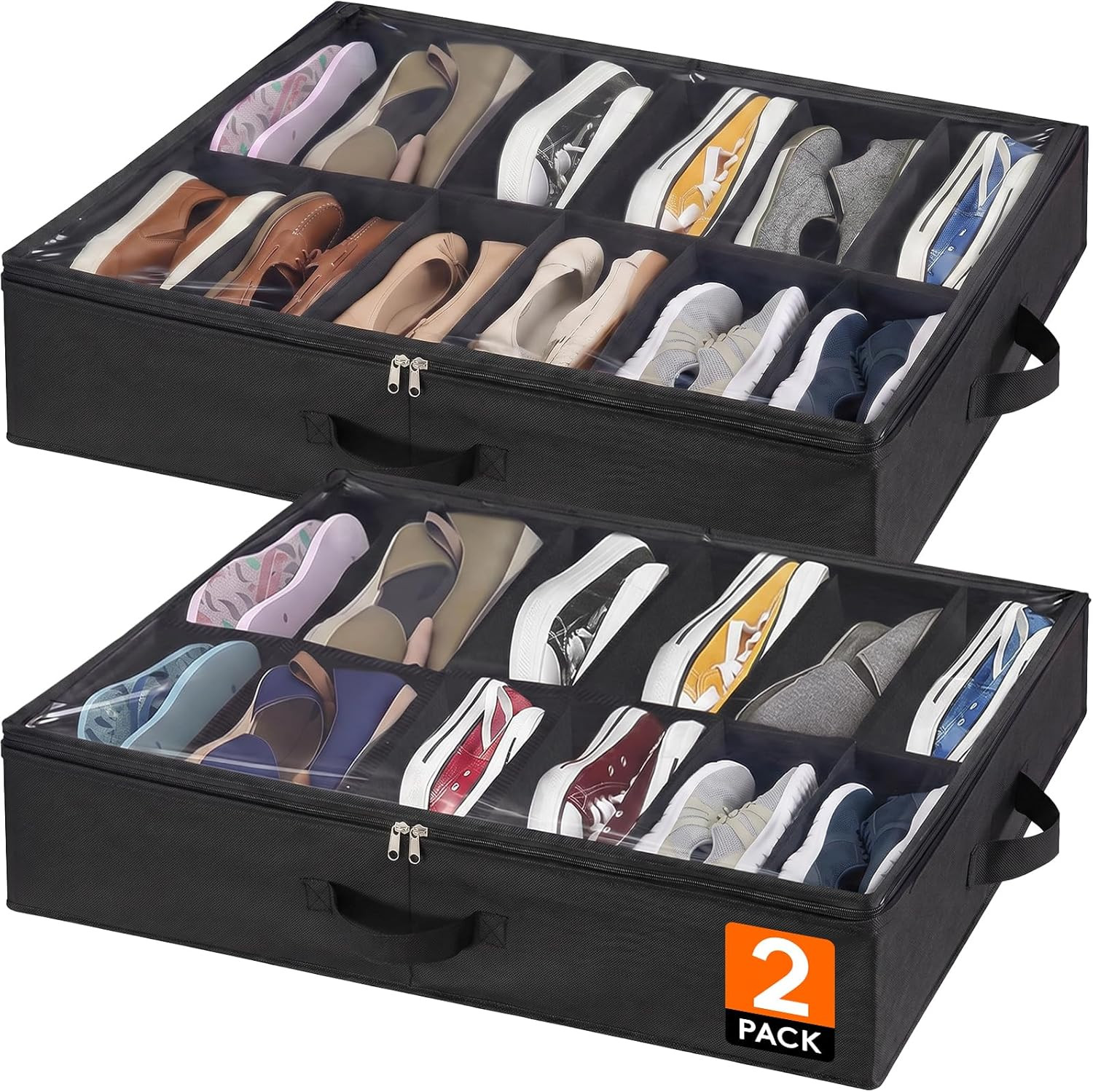 Lifewit Under Bed Shoe Storage Organizer 2 Pack(12 Shoes Cells), 4.3 Inches Profile Fabric Shoes ... | Amazon (US)