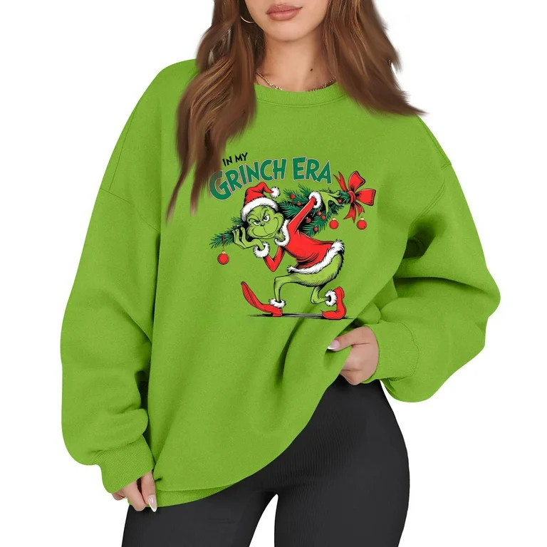 Grinch Women's Casual Christmas Printed Long Sleeve Round Neck Sweatshirt Tops | Walmart (US)