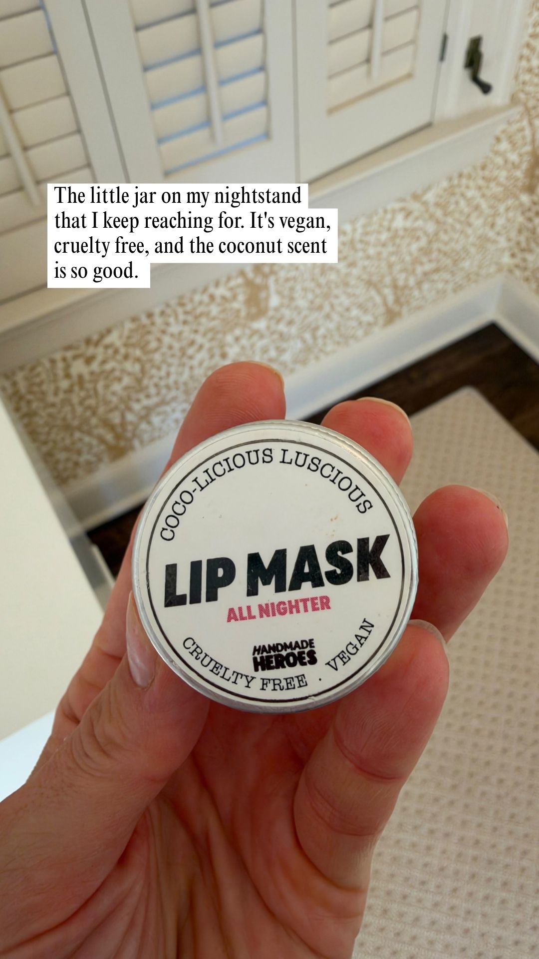 Okay, I have to show you the little jar on my nightstand. 🥥

It's the Handmade Heroes Lip Mask in All Nighter, the coco-licious luscious one, and it's become my last step before bed. It's vegan and cruelty free, and the tiny round jar is easy to toss in a bag or keep on the nightstand. I'm always a little suspicious of lip products I haven't heard of, so I'm sharing this one because I actually reach for it. 💕

If you're a lip mask person, or you're looking for a small something to add to a gift order, tap the link to take a look. 👇 

 #LTKselfcare #LTKSaleAlert #LTKBeauty