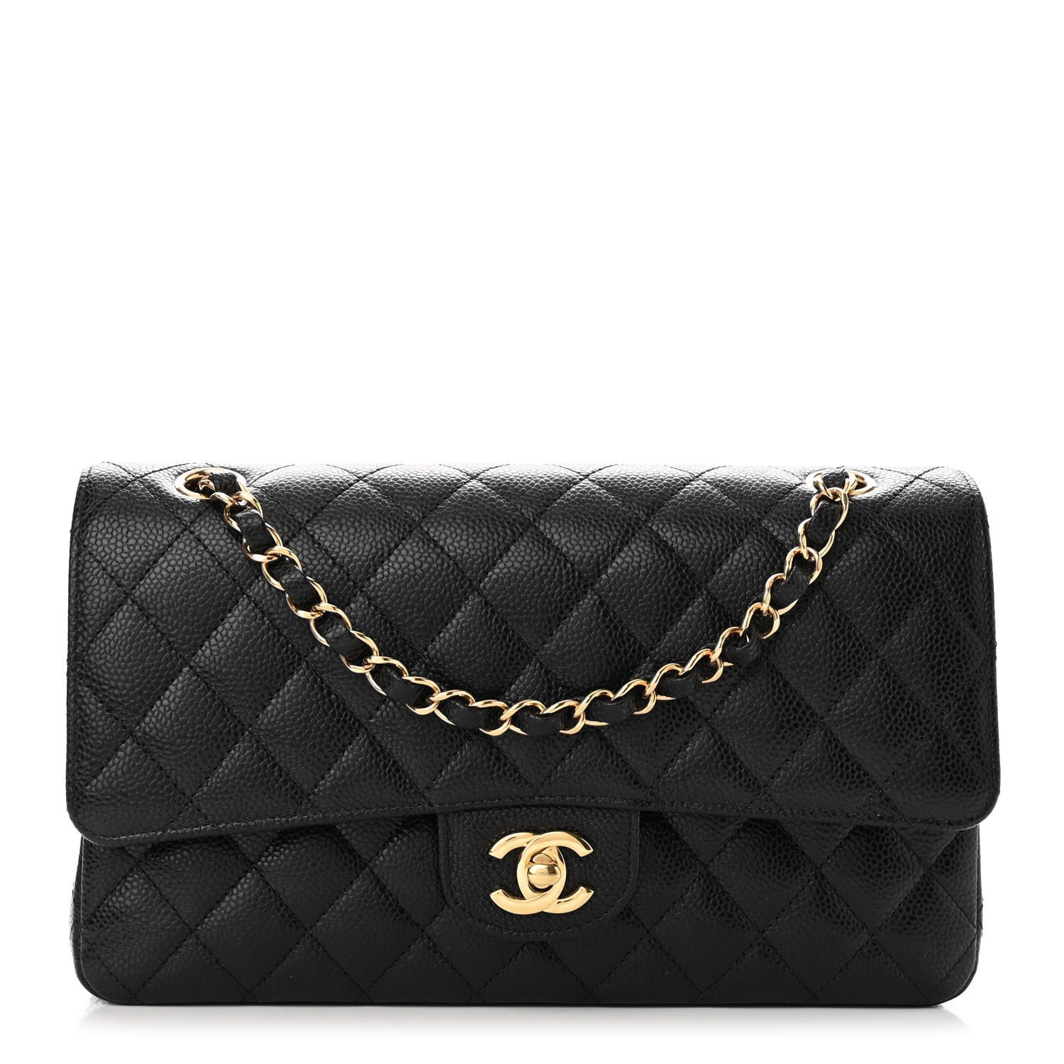 Caviar Quilted Medium Double Flap Black | FASHIONPHILE (US)