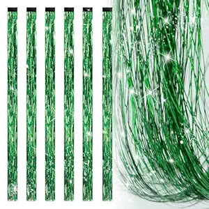 19.7 Inch Clip In Hair Tinsel Fairy Hair Tinsel Kit Clips Clip On Glitter Hair Tinsel Extensions ... | Amazon (US)