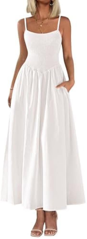 PRETTYGARDEN Women's Smocked Maxi Dresses 2026 Summer Sundress Casual Spaghetti Strap Swing A Lin... | Amazon (US)