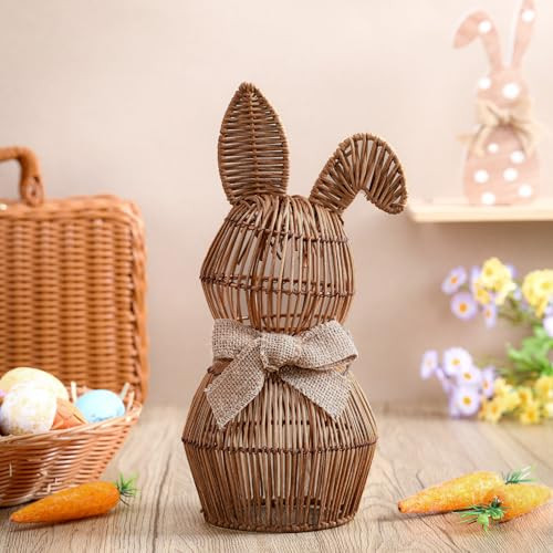 Thiccywoov Rattan Bunny with Bow Easter Decor 12" Table Rabbit Easter Decorations Spring Bunnies Decoration Statue Figurine Rattan Bunny Decor for Home Farmhouse Table Kitchen | Amazon (US)