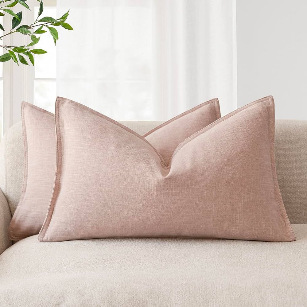 Foindtower Pack of 2, Decorative Linen Solid Throw Pillow Covers Soft Accent Lumbar Cushion Case ... | Amazon (US)