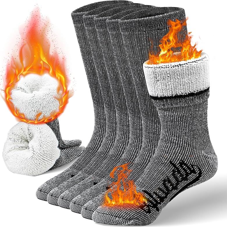 Alvada Mens Merino Wool Crew Socks Thermal and Warm Socks for Winter Work Hiking Running 3 Pairs | Amazon (US)