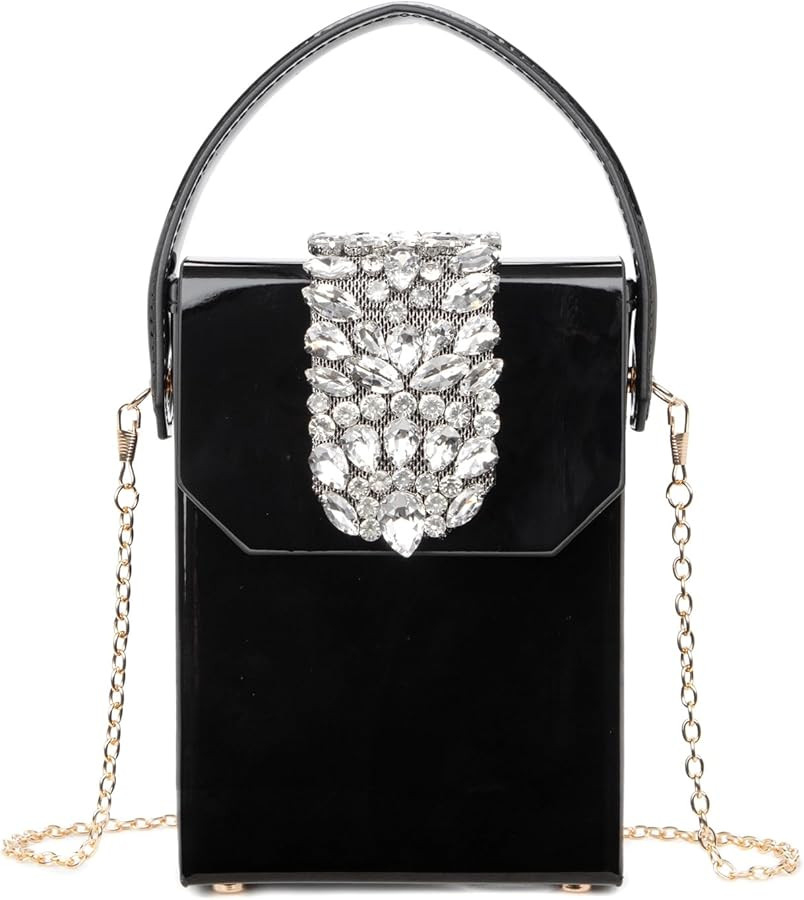 Crystal Evening Clutch Purse, Silver Box Handbag with Rhinestone Decoration, Detachable Chain Str... | Amazon (US)
