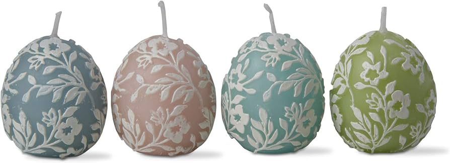 TAG Petunia Hand-Painted Blue Pink Green Floral Egg Shaped Easter Candles Set Of 4 Gift Decorations Red | Amazon (US)