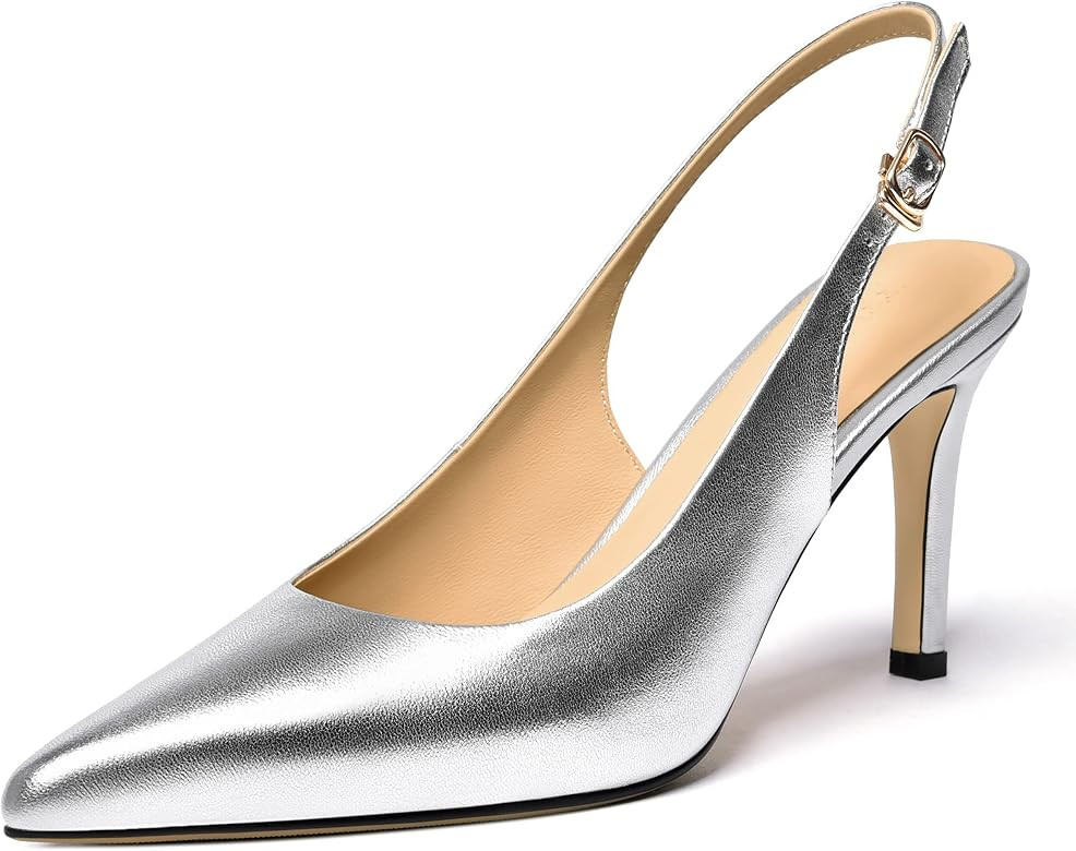FEMSTEP Womens Sexy Slingback Buckle Dating Matte Leather Pointed Toe Stiletto High Heel Pumps Sh... | Amazon (US)
