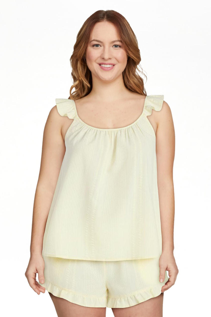 Joyspun Women's Seersucker Sleep Cami and Shorts Set with Ruffle, 2-Piece, Sizes XS-3X | Walmart (US)