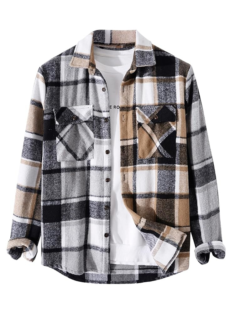 ZAFUL Mens Plaid Shirt,Long Sleeves,Classic Flannel Shirt Button Down Shirt Jacket Tops | Amazon (US)