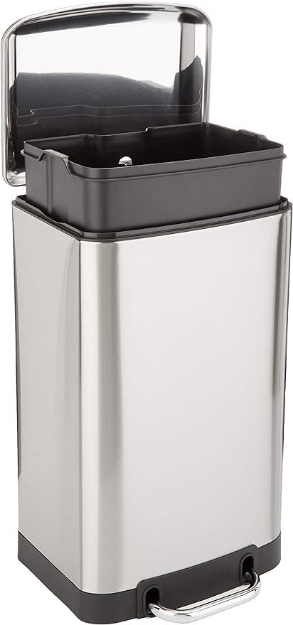 Amazon Basics Smudge Resistant Small Rectangular Trash Can with Soft-Close Foot Pedal, 20 Liter /... | Amazon (US)