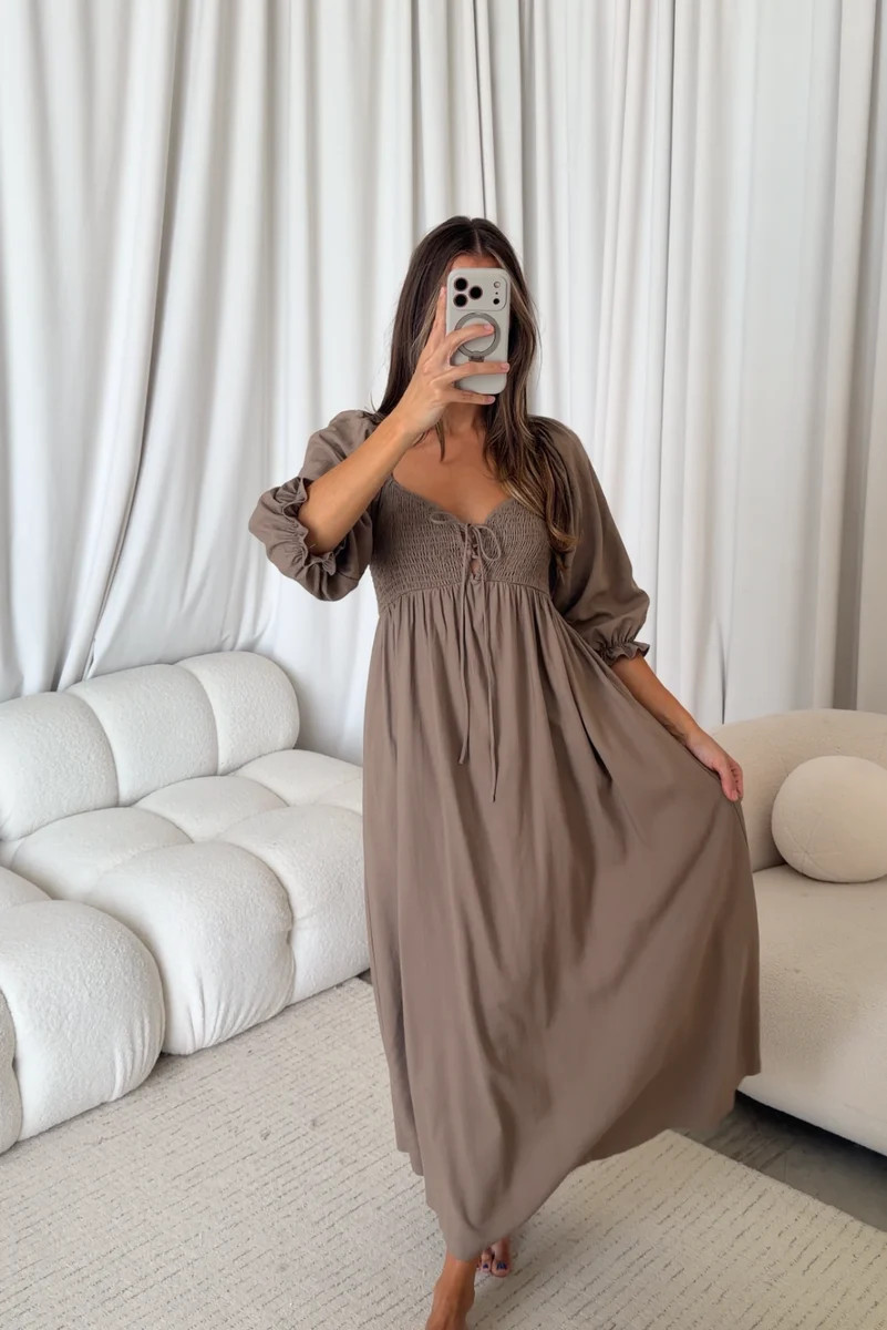 Cecilia Maxi Dress in Taupe - Bump Friendly | Worth Collective