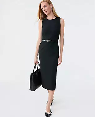 The Belted Crew Neck Sheath Dress in Seasonless Stretch | Ann Taylor