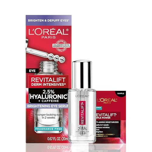 L'Oreal Paris Revitalift Hyaluronic Acid + Caffeine Hydrating Eye Serum for Dark Circles, Fragrance Free .67 fl. oz + Moisturizer Sample | Amazon (US)