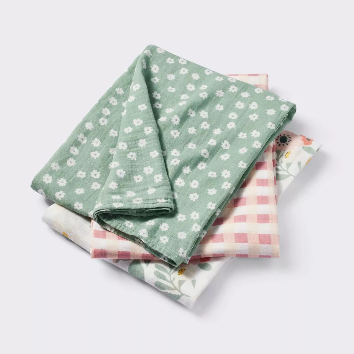 Muslin Swaddle Baby Blanket - Floral Gingham - 3pk - Cloud Island™ | Target