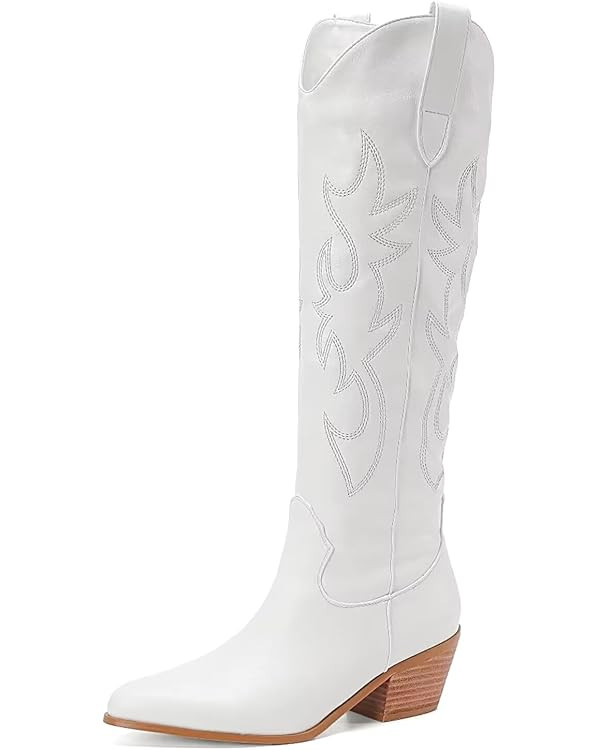 CIERWS Women's Embroidered Western Cowboy Boots Cowgirl Boots Knee High Medium Heel Chunky Heel C... | Amazon (US)