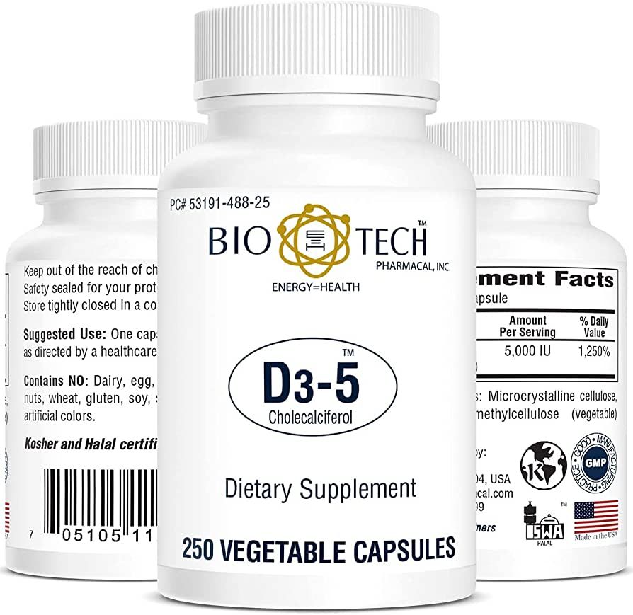 Bio-Tech Pharmacal Vitamin D3 (D3-5 5k IU, 250 Veg Count) | Amazon (US)