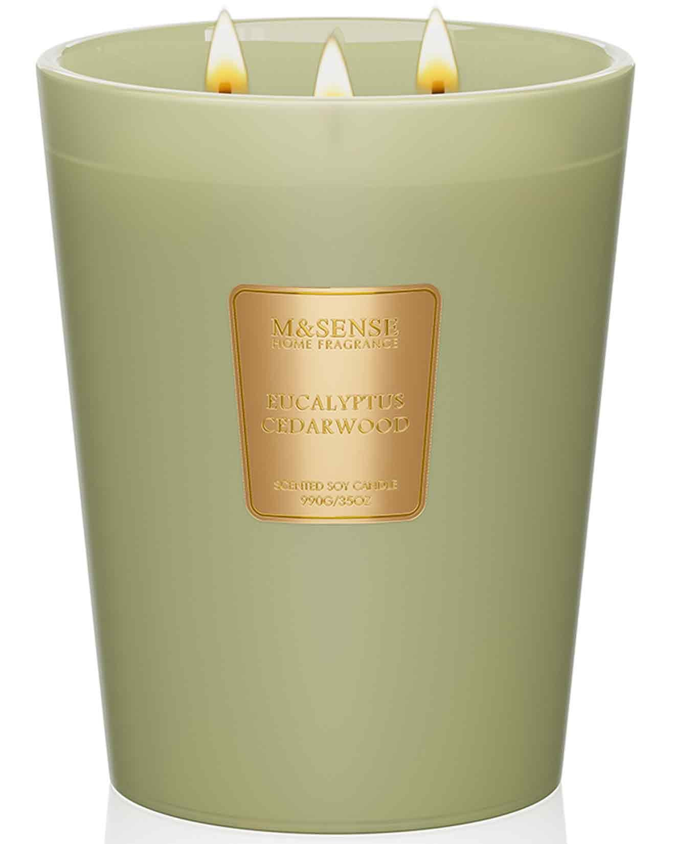 M&SENSE Eucalyptus Cedarwood Soy Large Candles, 3-Wick 35oz 150H Slow Burning, Aromatherapy Candl... | Amazon (US)