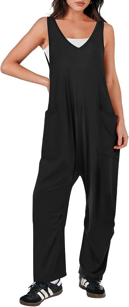 ANRABESS Women Summer Sleeveless Casual Loose Baggy V Neck Jumpsuit Romper Outfts | Amazon (US)