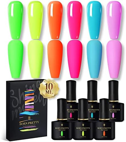 BORN PRETTY Neon Gel Nail Polish Set Fluorescent Gel polish Orange Hot Pink Blue Yellow Green Pur... | Amazon (US)