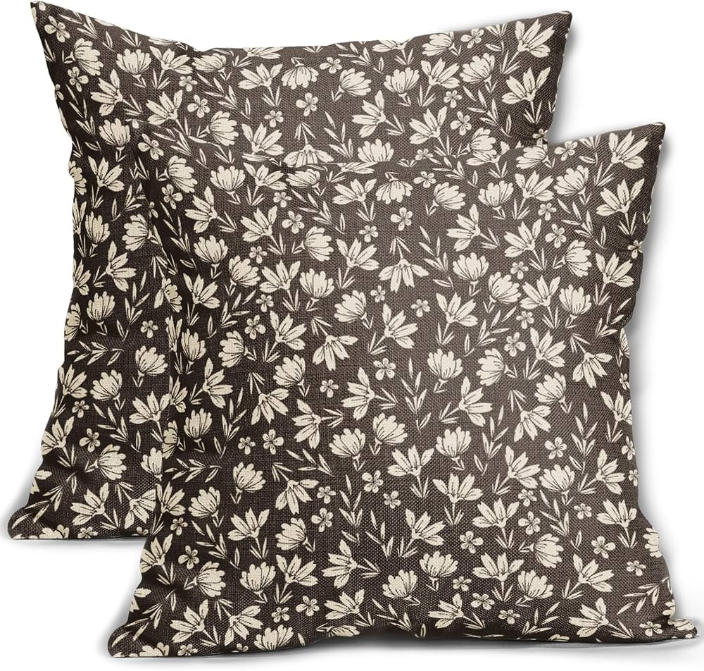 Dark Light Brown Pillow Covers 18x18 Set of 2 Vintage Floral Rustic Old Style Cute Flower Print D... | Amazon (US)