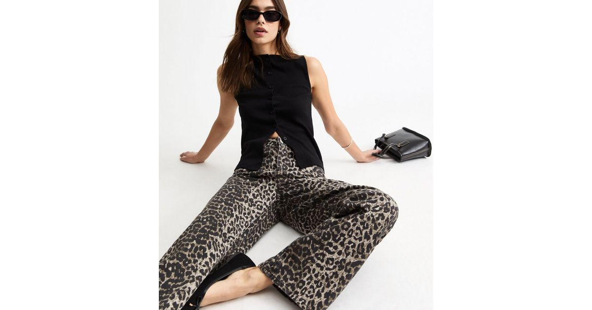 Brown Leopard Print Adalae Wide Leg Jeans | New Look | New Look (UK)