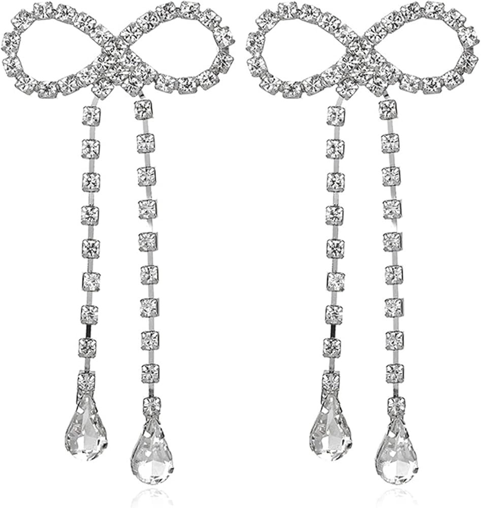 Rhinestone Tassel Earrings For Women Silver Fringe Prom Earrings Long Tassel Bling Crystal Dangle... | Amazon (US)
