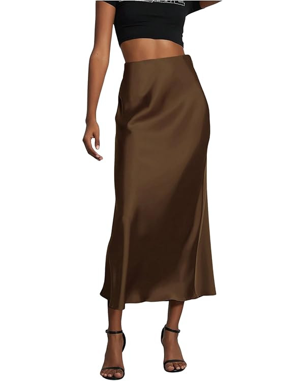 SOLY HUX Women's Elegant Satin Skirts High Waisted Flared Casual Work Office Fishtail Midi Skirt | Amazon (US)