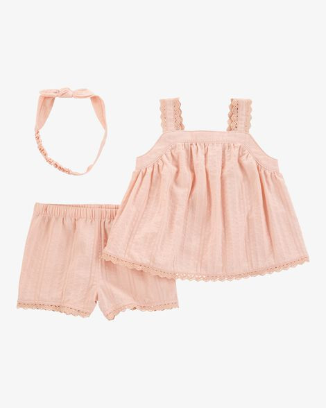 Baby Girl 3-Piece Lace Trim Outfit Set - Pink | Carter's Inc