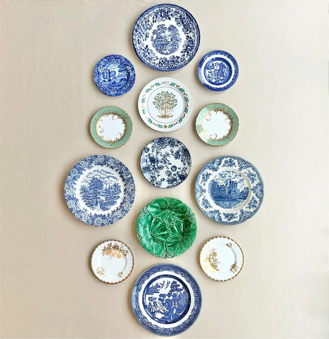 Vintage Emerald Green & Blue Transferware Plate Collection: Mismatched Wall Display - Etsy | Etsy (US)