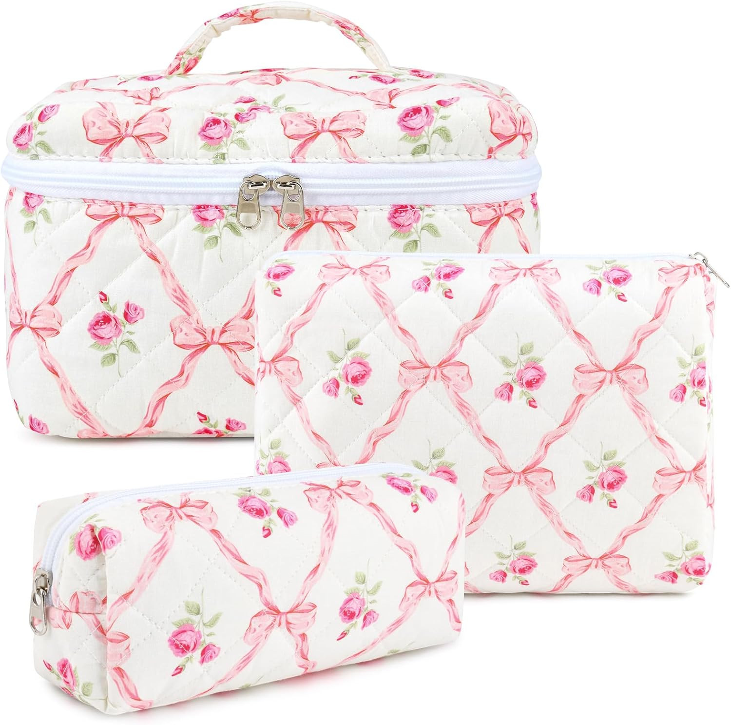 Large Makeup Bag Quilted Makeup Bags Set Cute Cosmetic Bag for Women Girls Floral Coquette Aesthe... | Amazon (US)