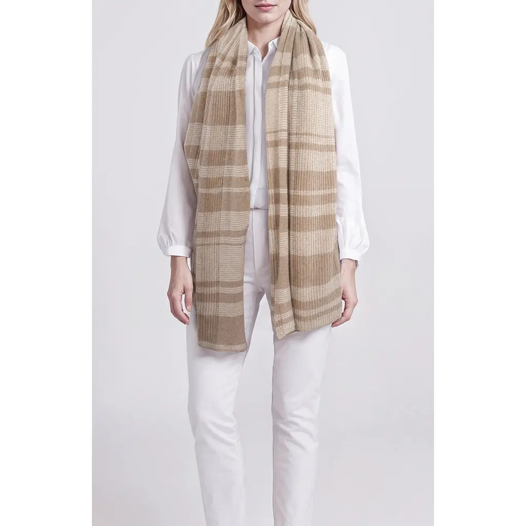 Portolano Lightweight Cashmere striped wrap in Dark Nile Brown/white at Nordstrom | Nordstrom