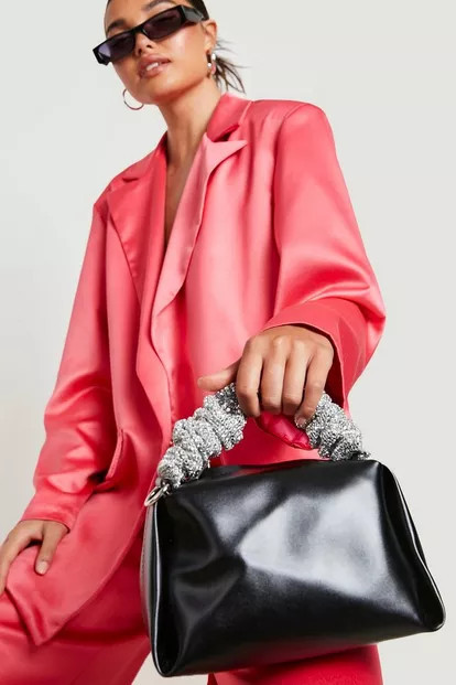 Ruched Sparkle Handle Grab Bag | Boohoo.com (US & CA)