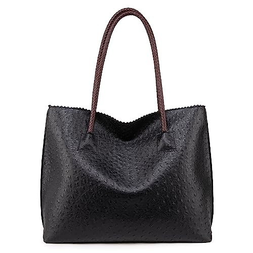 Milan Chiva Leather Tote Bag for Women with Zipper Large Ostrich Hobo Purse Shoulder Purses and Handbags Black Gift MC-1038BK | Amazon (US)