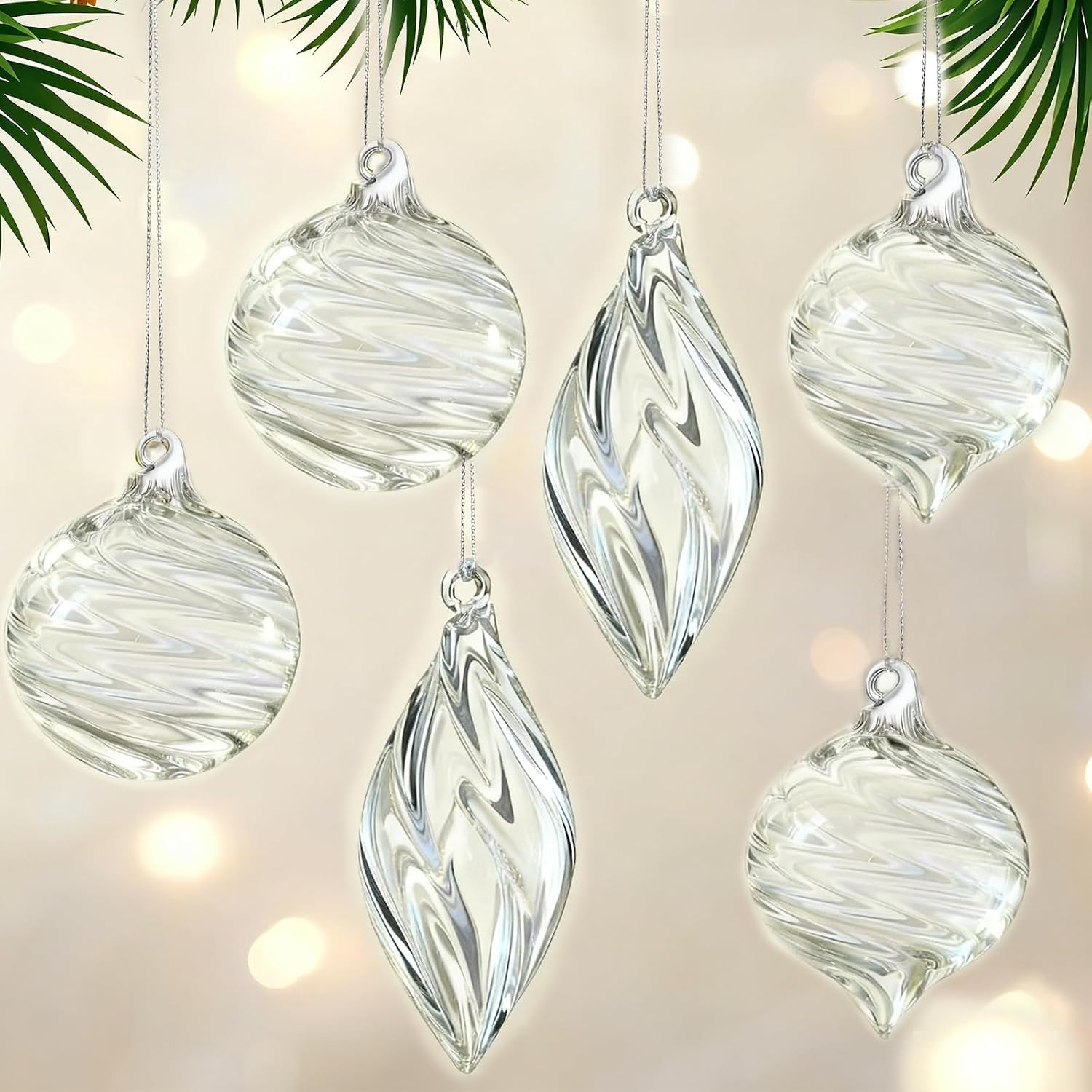 6 PCS Glass Christmas Ball Ornaments, Hand Blown Ornaments Hanging Balls,Glass Xmas Tree Home Wedding Birthday Party Holiday Decorative Set (Clear) | Amazon (US)