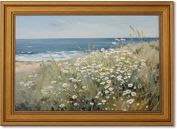 Vintage Gold Framed 3D Textures Wall Art, Coastal Landscape Painting Picture Wall Decor, Wildflow... | Amazon (US)