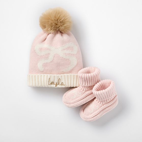 Cotton Cashmere Pom Pom Hat &amp; Bootie Set | Mark and Graham