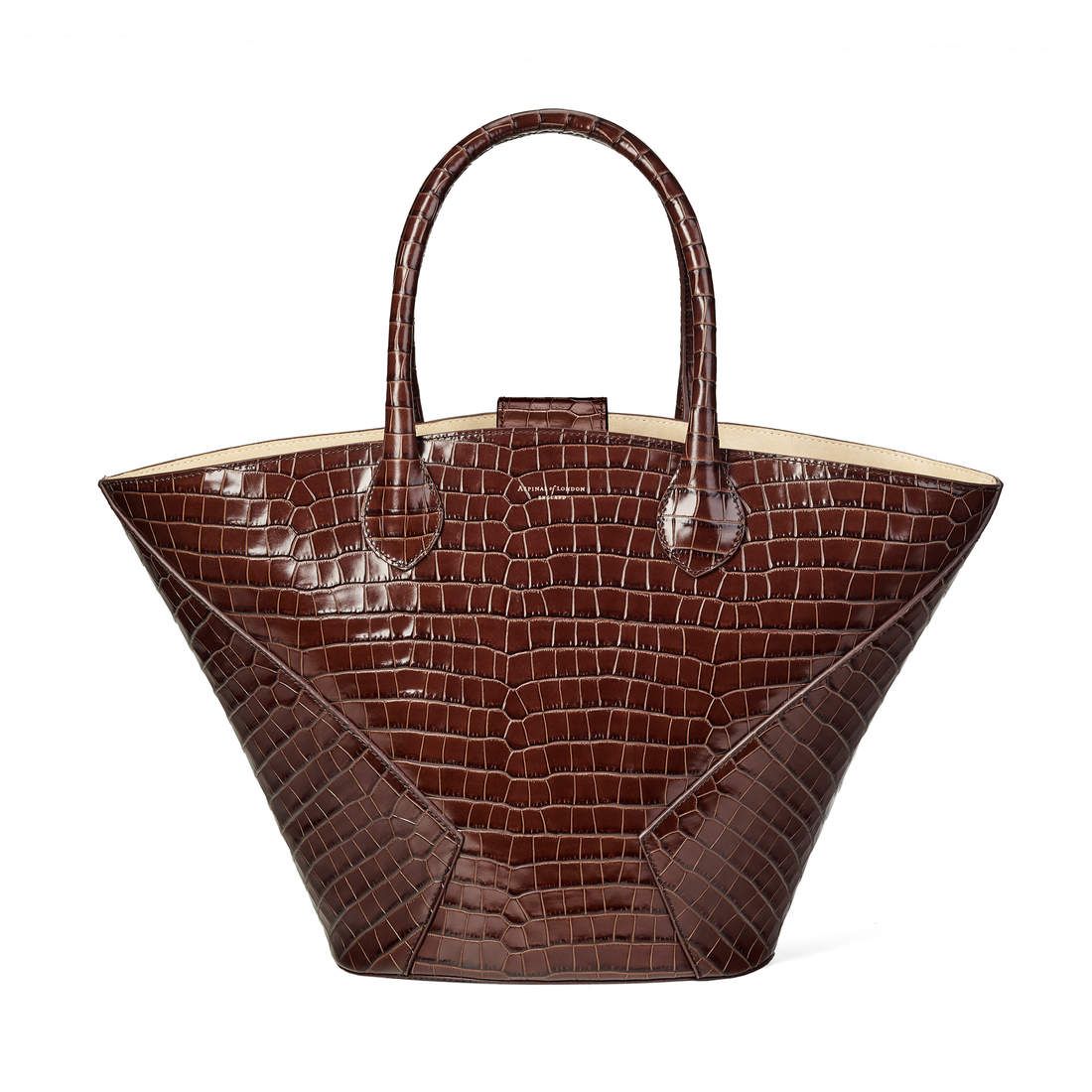 Matilda Tote in Deep Shine Chestnut Small Croc | Aspinal of London