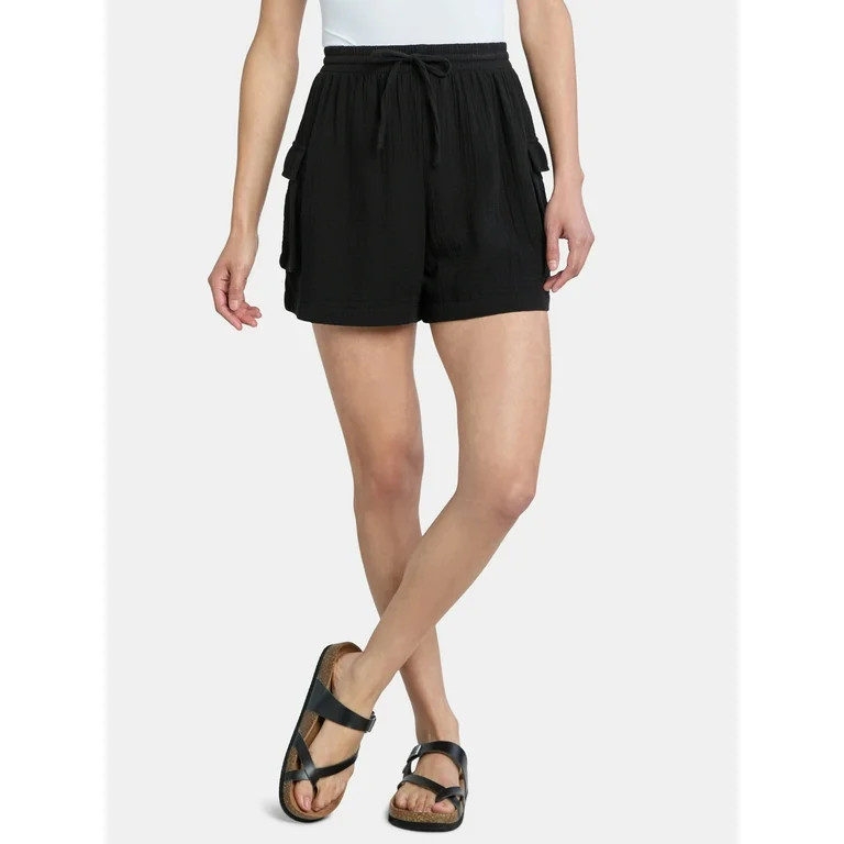 Time and Tru Women's Double Cloth Cotton Cargo Shorts, Sizes XS-XXXL | Walmart (US)